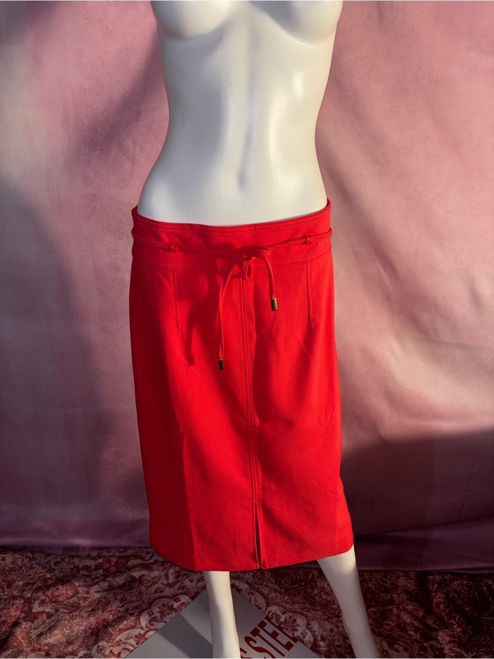 Ann Taylor Red Drawstring Midi Pencil Skirt